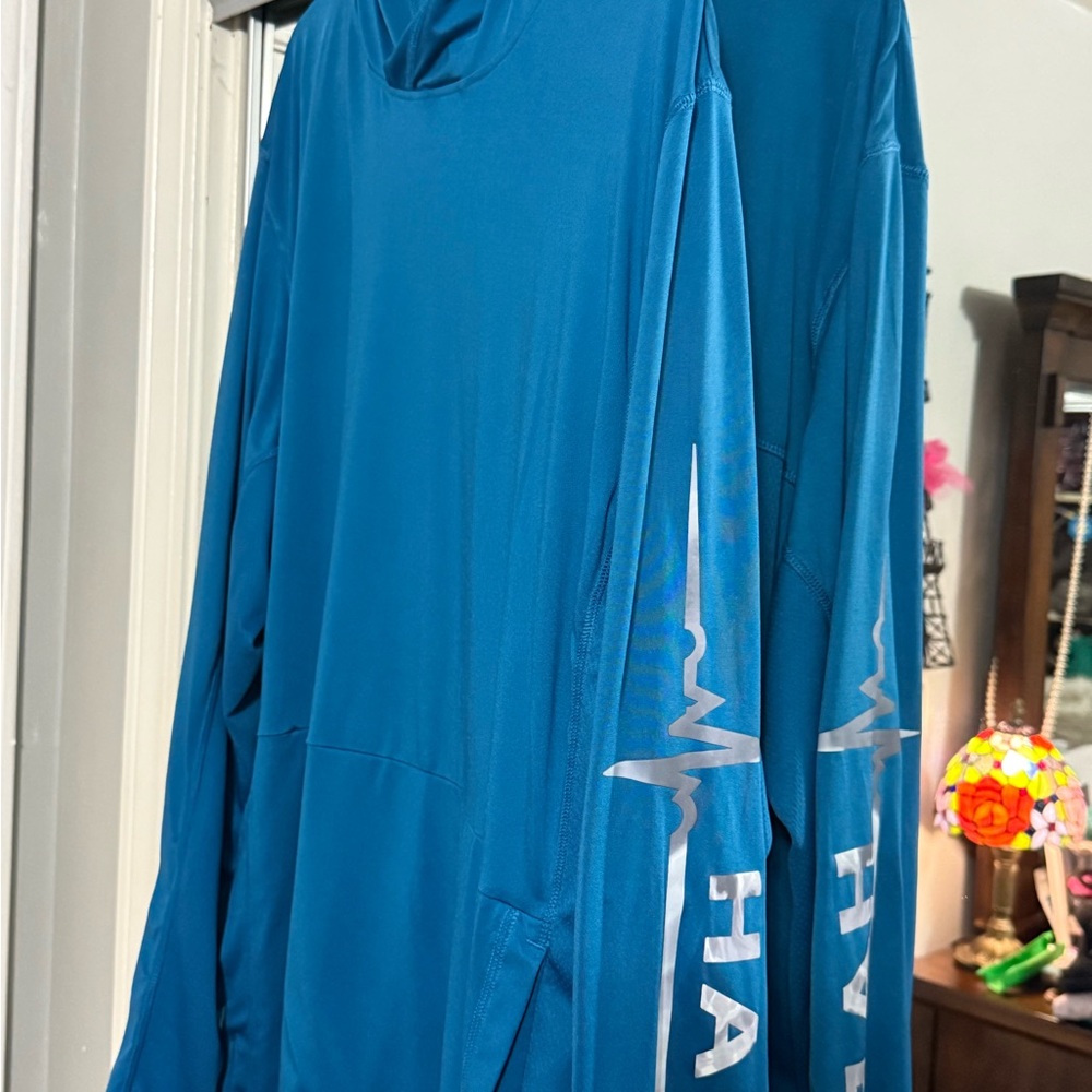 Blue Long Sleeve, stay dry hooded Shirt
